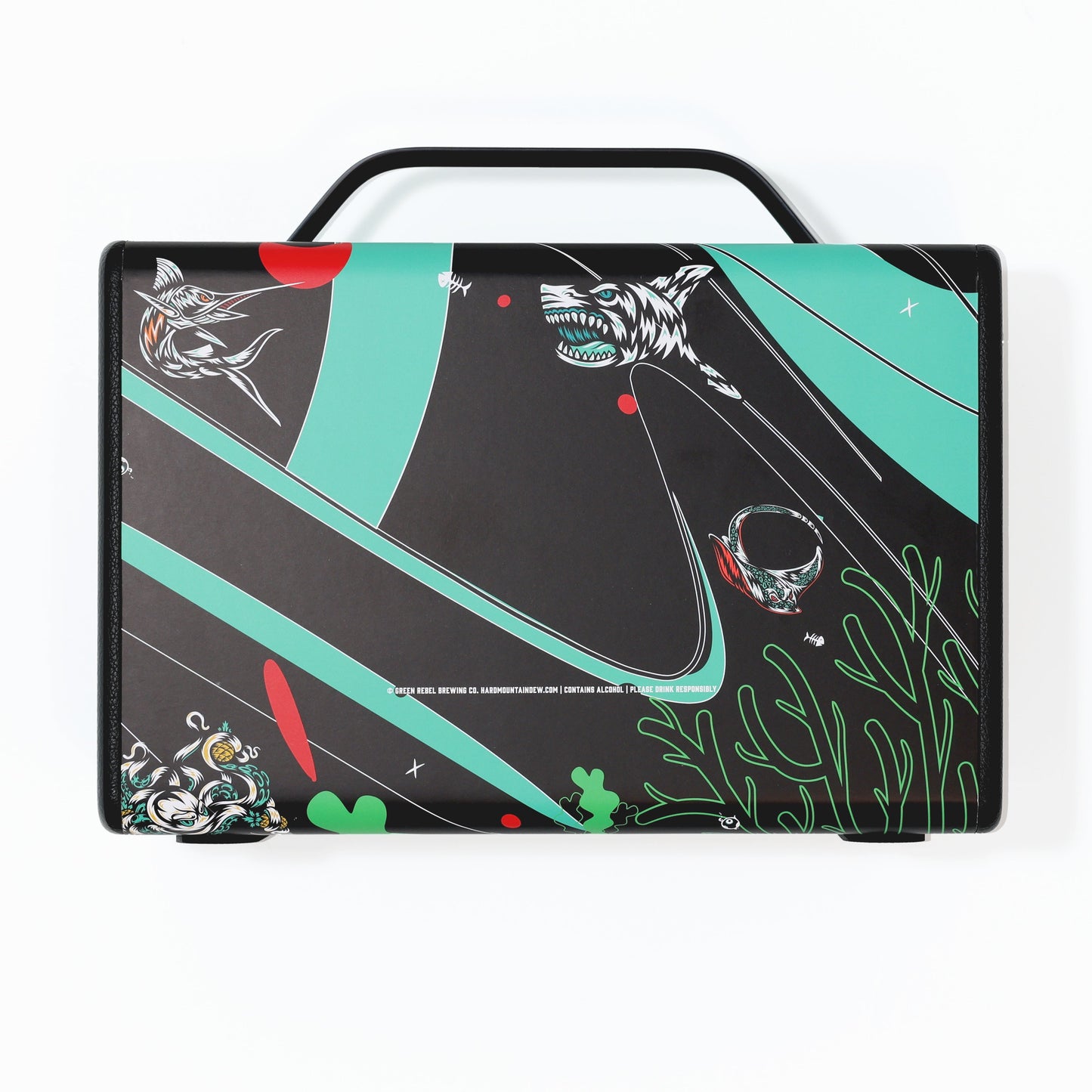 Back of the speaker featuring underwater-themed artwork with marine life. The design includes various sea creatures and aquatic elements, creating an ocean-inspired visual.