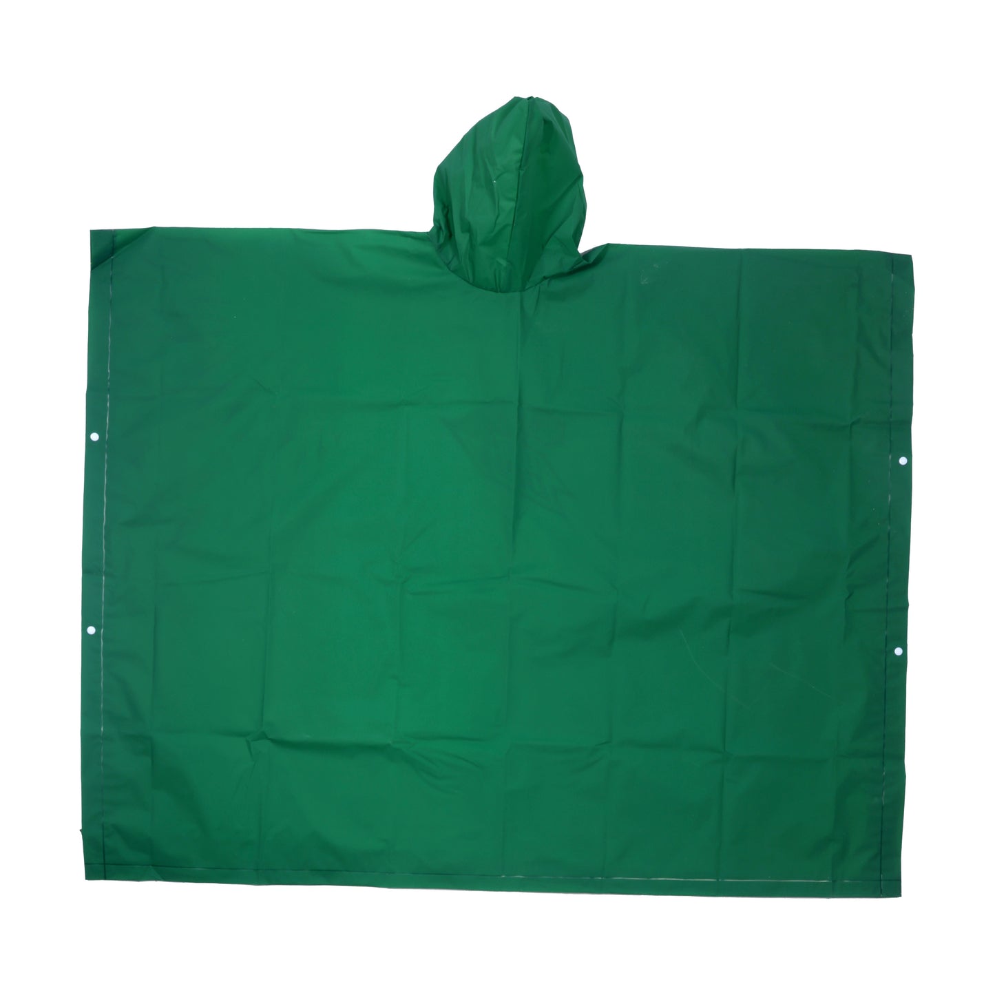 Lay-flat image of the back of a dark green poncho. The back is a solid dark green with no artwork or design elements.