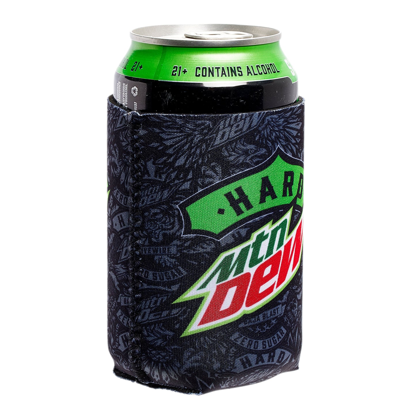 Black soft 12 ounce can cooler with Hard MTN DEW logo.
