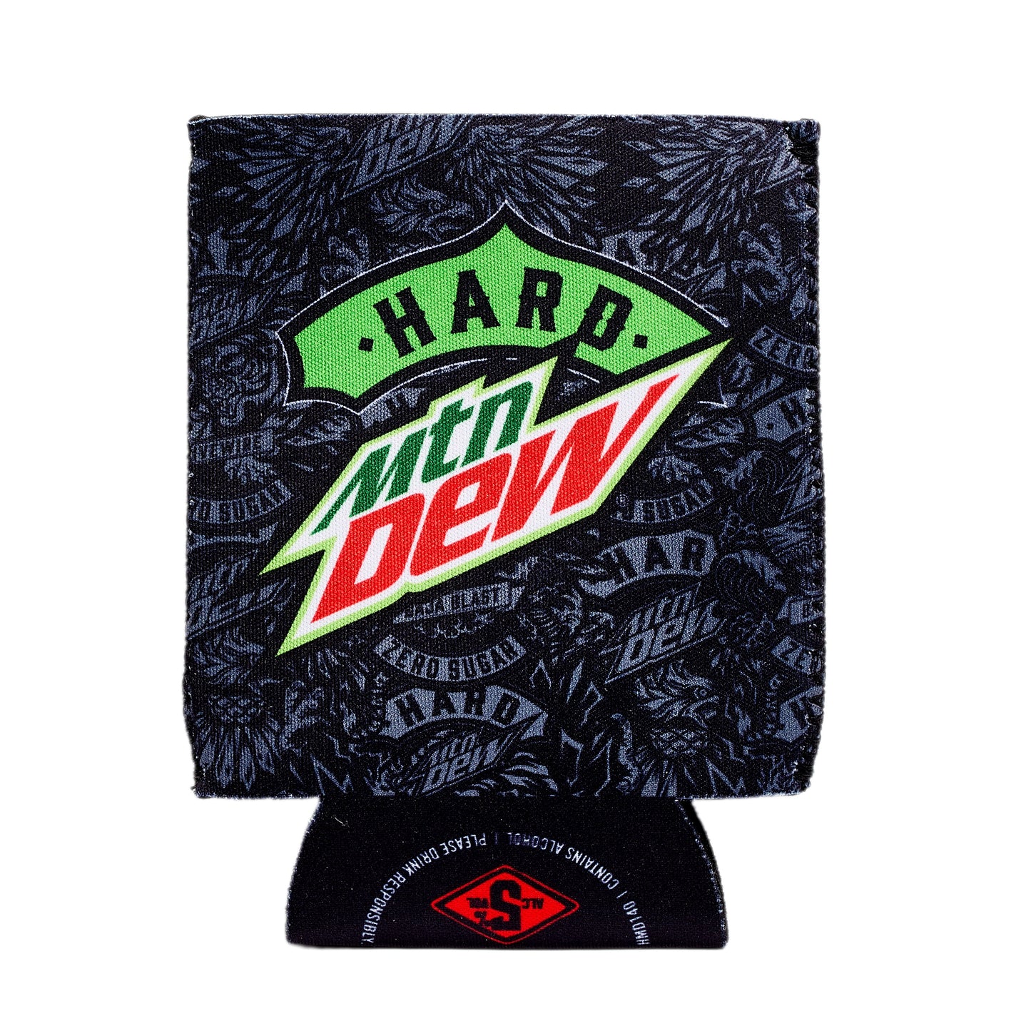 Black soft 12 ounce can cooler with Hard MTN DEW logo.
