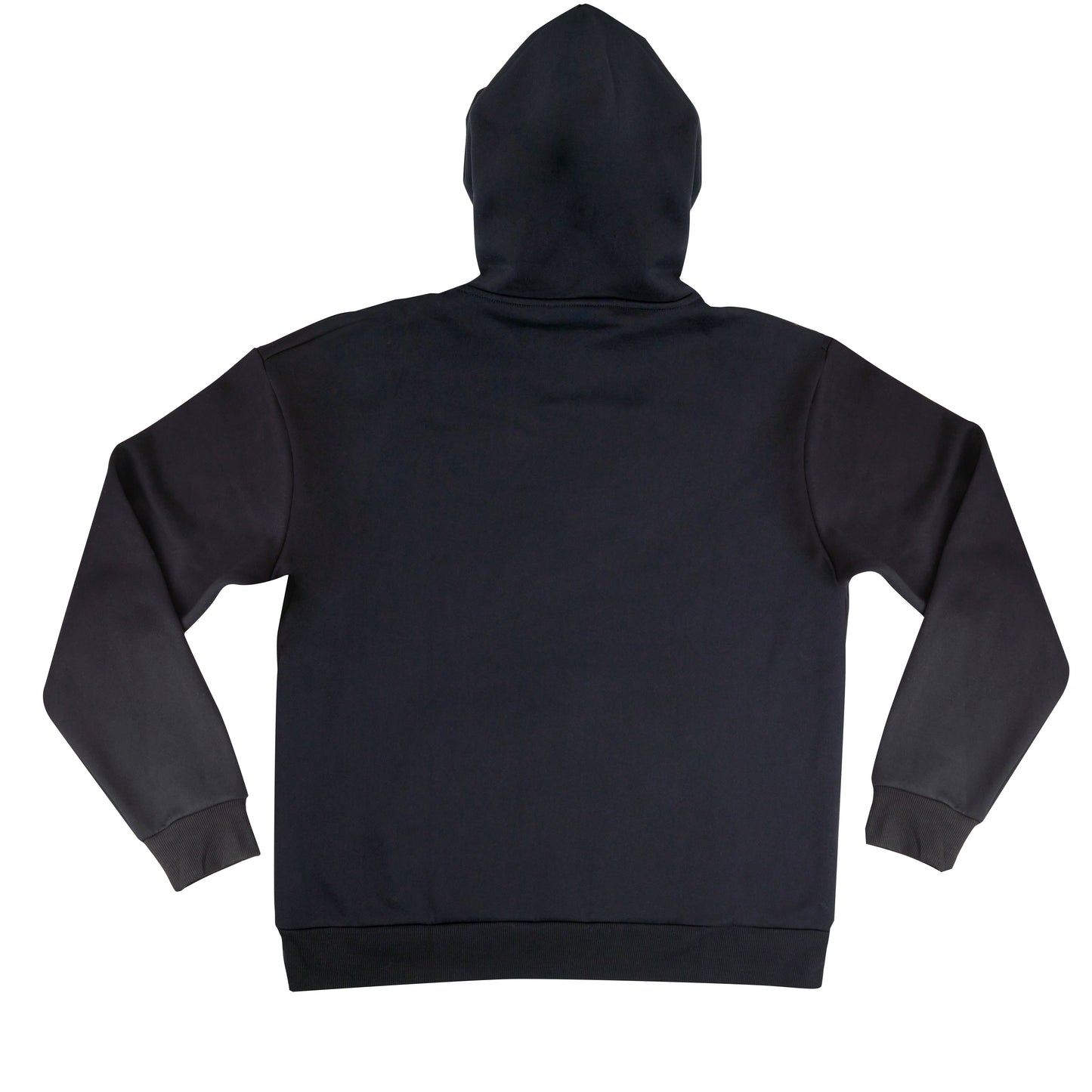 Back flat lay view of the black Hard Mountain Dew sweatshirt. The back is plain and black