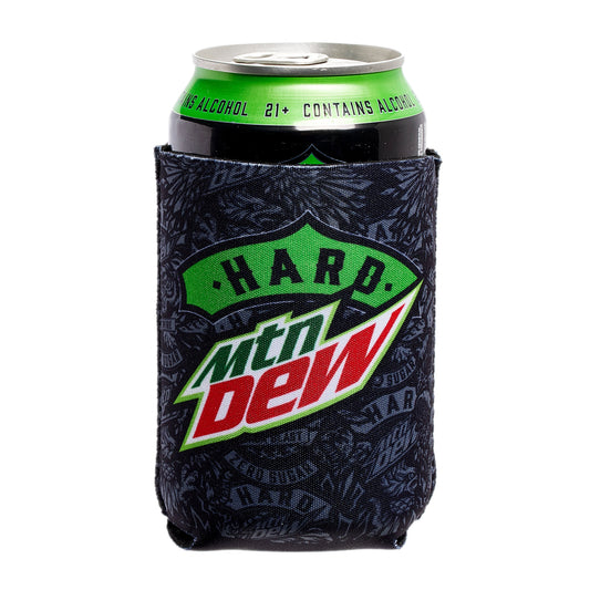 Black soft 12 ounce can cooler with Hard MTN DEW logo.