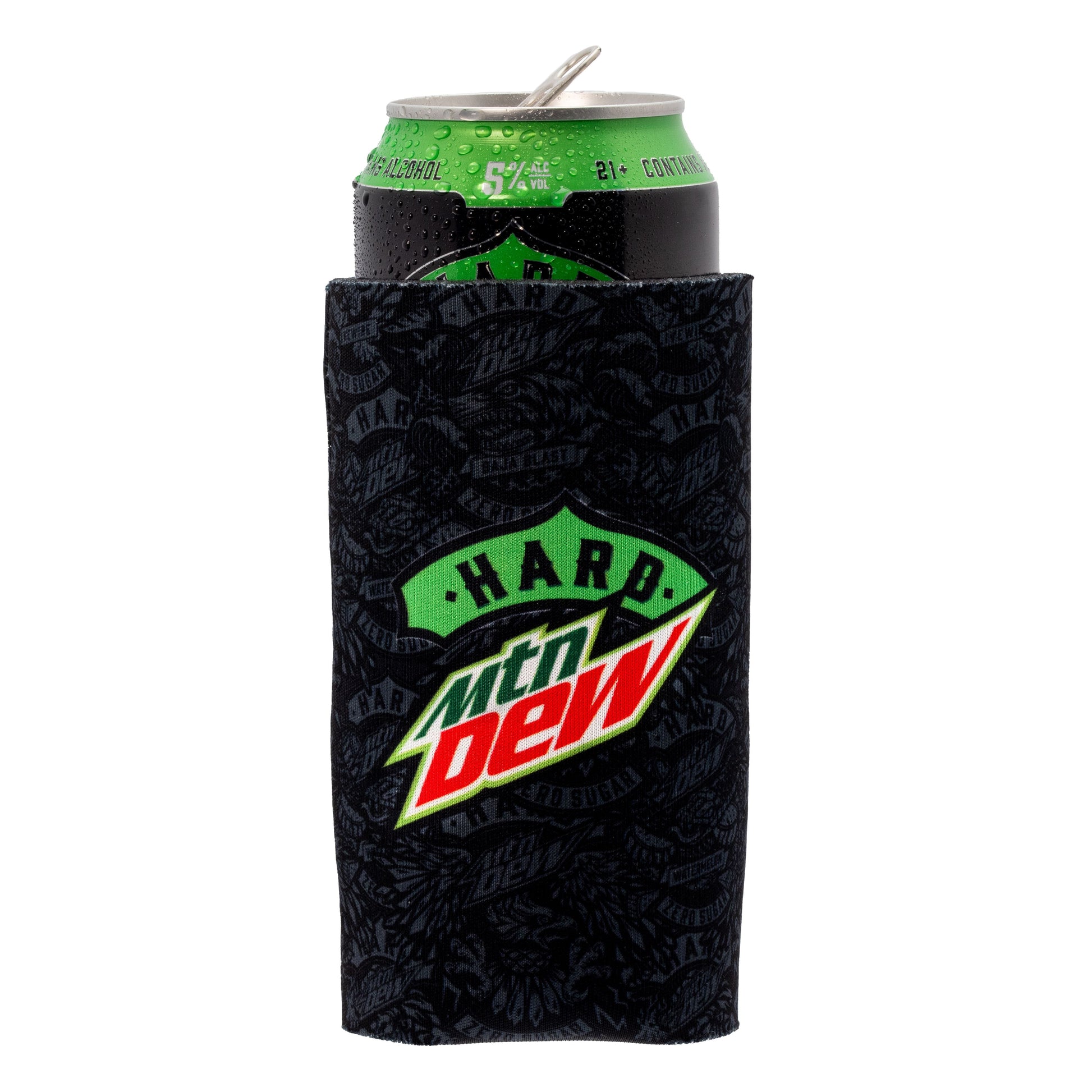 Hard Mountain Dew 16oz can soft can cooler with Hard Mountain Dew logo.