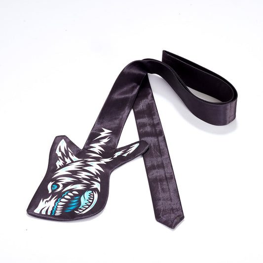 Hard Mountain Dew Baja Blast tie with a black base. The tie features a non-traditional bottom shape, die-cut into the profile view of a shark's head. The shark design includes white, black, teal, and light teal colors, with dorsal and pectoral fins.