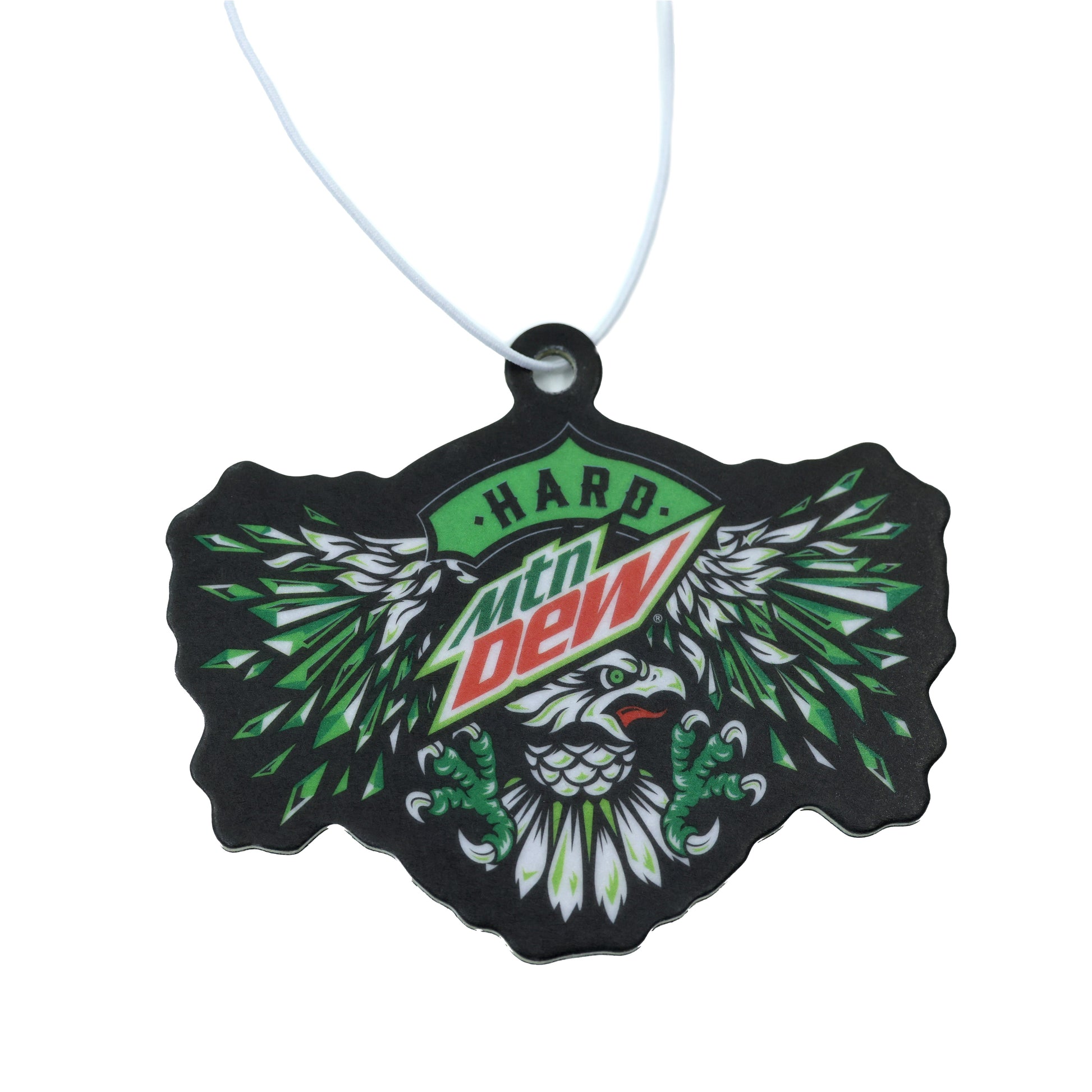 Car air freshener featuring the Hard Mountain Dew logo  over an eagle illustration. 