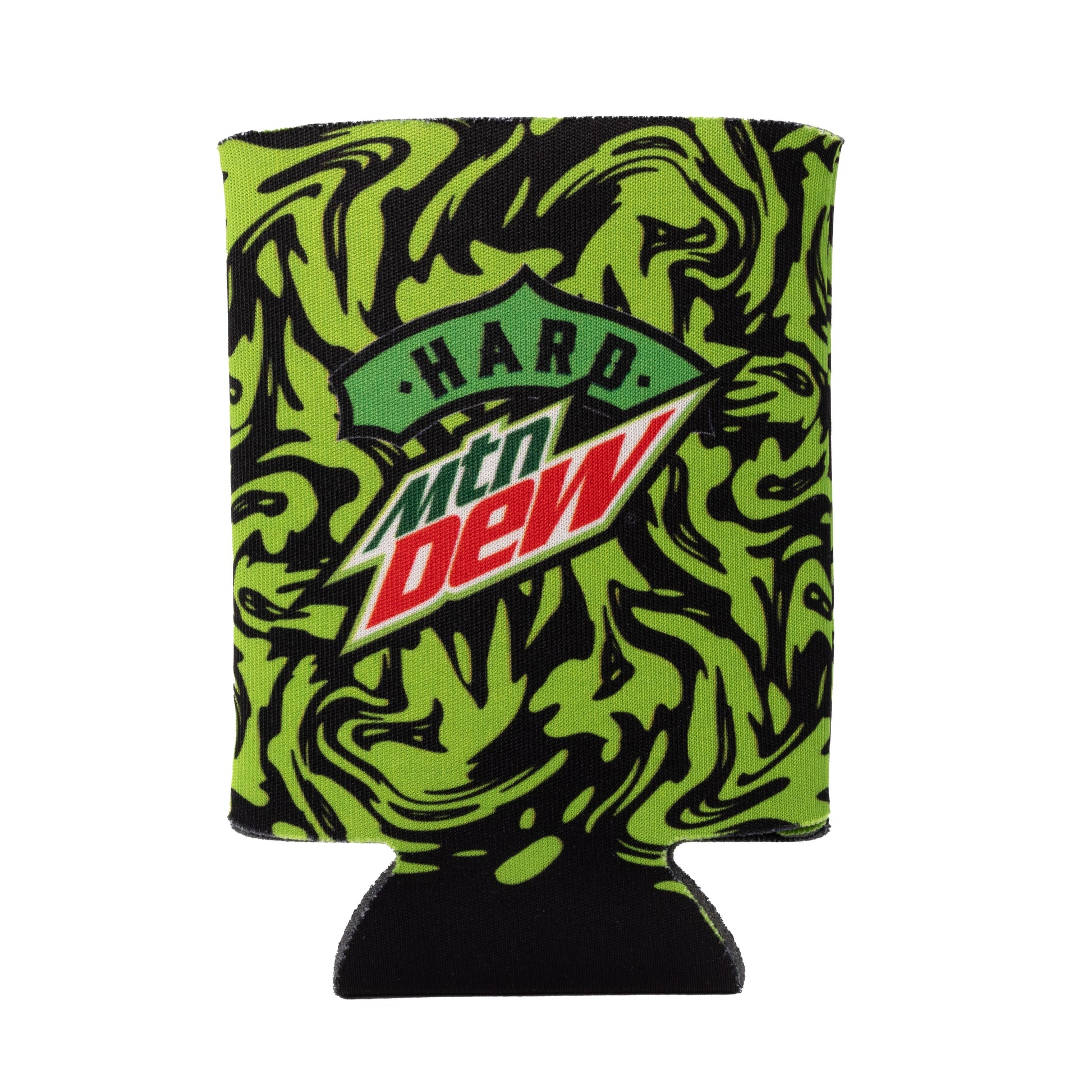 Green and black soft 12 ounce can cooler with HARD MTN DEW logo.